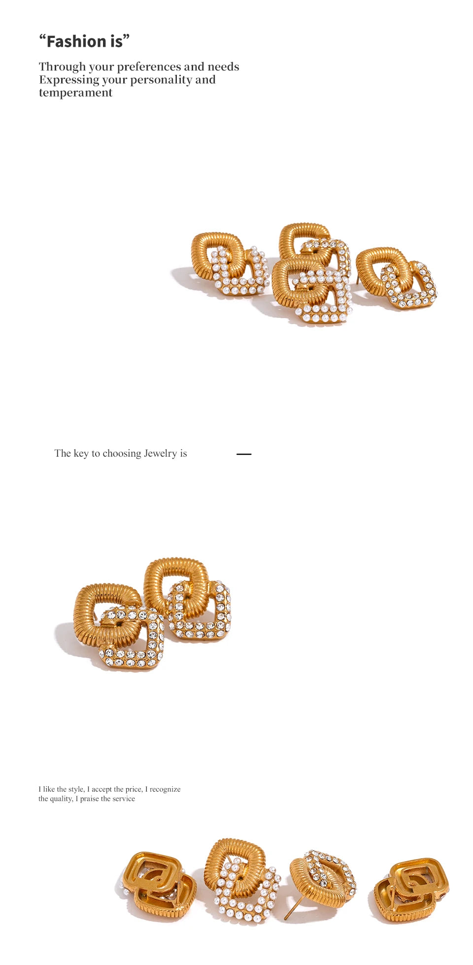 Vintage Square Pearl & CZ Stud Earrings