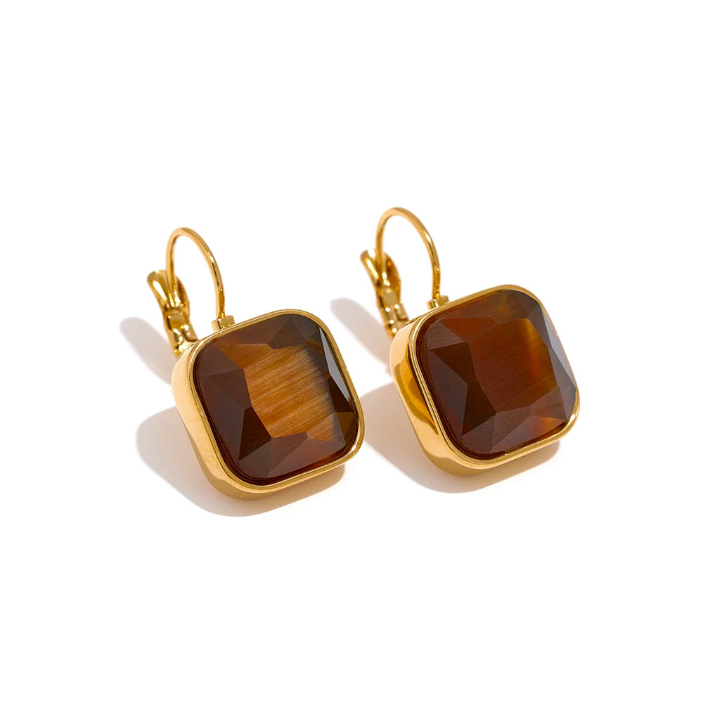 Vintage Charm Square Opal Stone French Hook Earrings