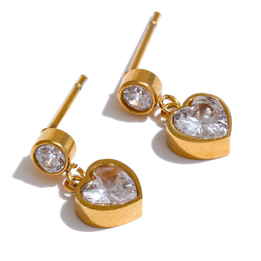 Waterproof Delicate CZ Heart Drop Earrings