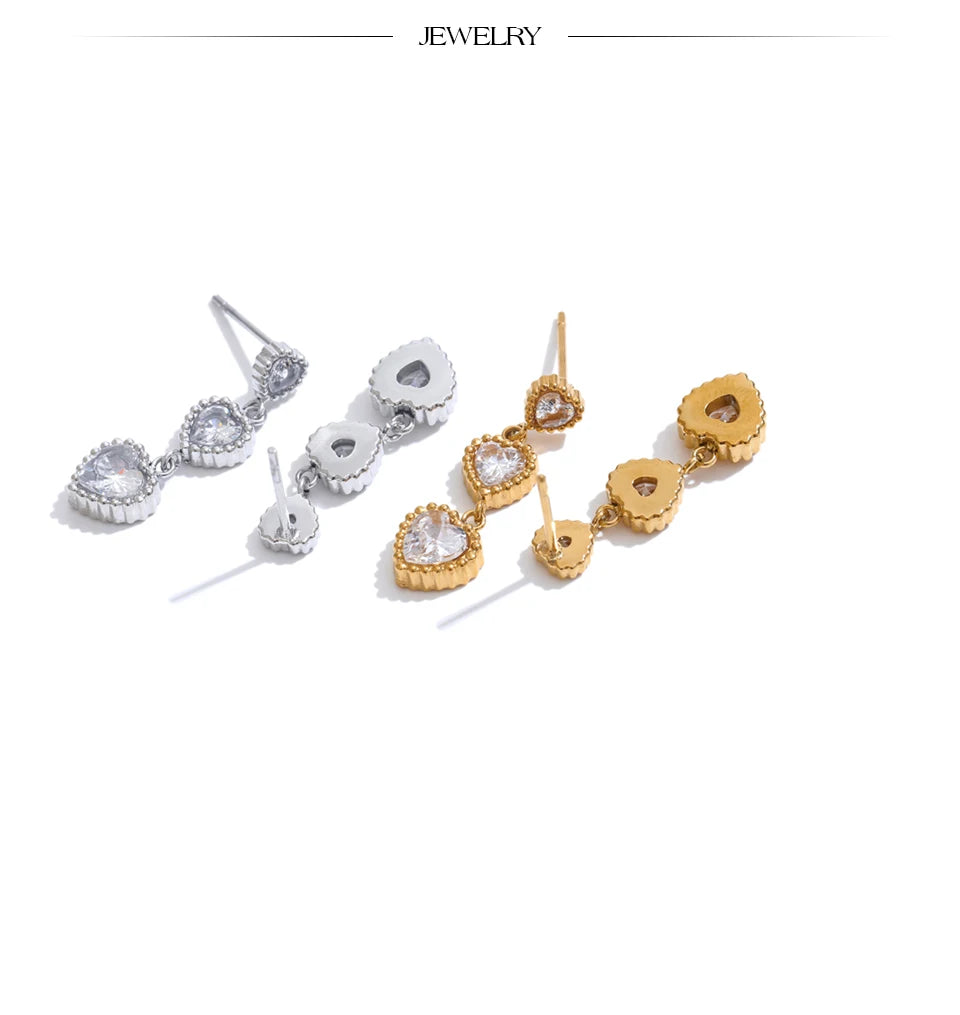 Delicate CZ Heart Drop Earrings