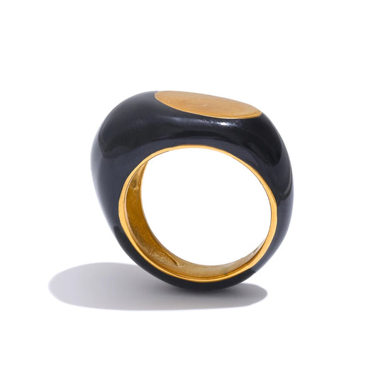 Stainless Steel Black Enamel Geometric Ring