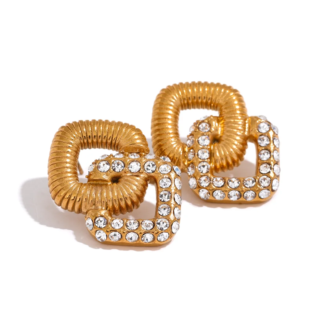 Vintage Square Pearl & CZ Stud Earrings