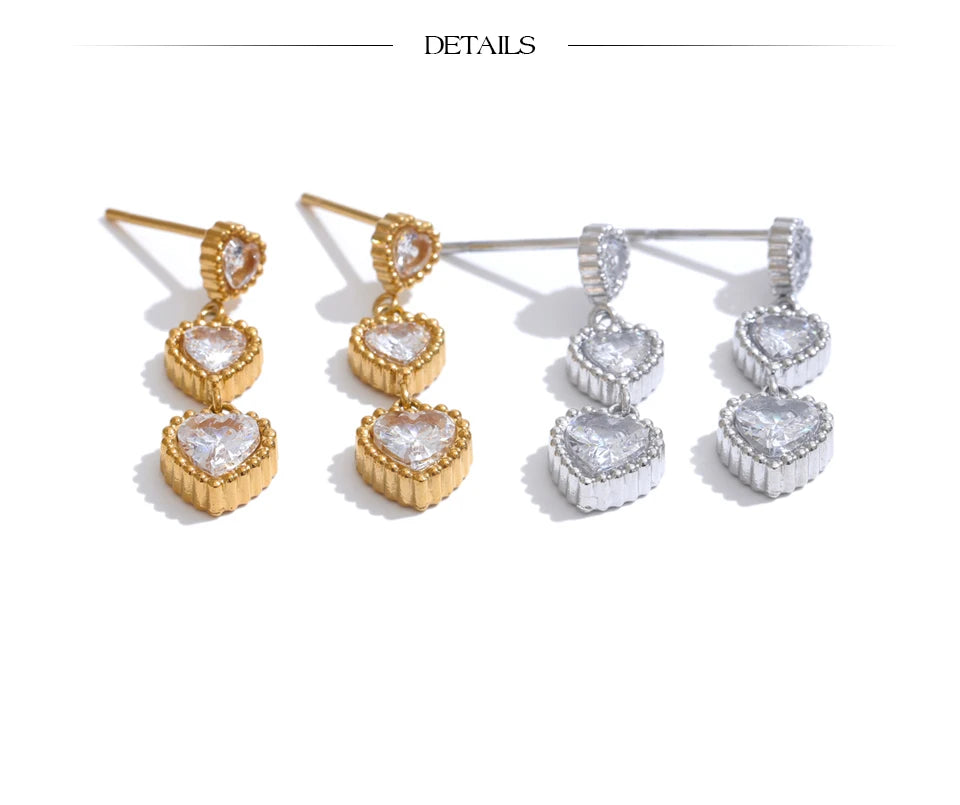 Delicate CZ Heart Drop Earrings