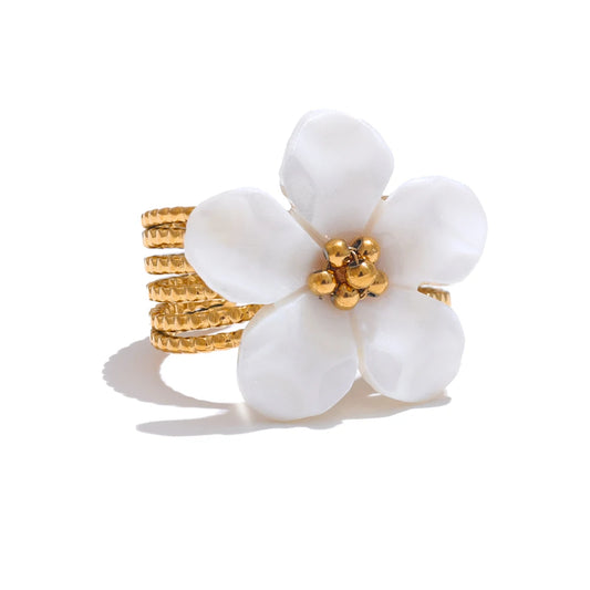Thicker Natural Shell Flower Open Ring