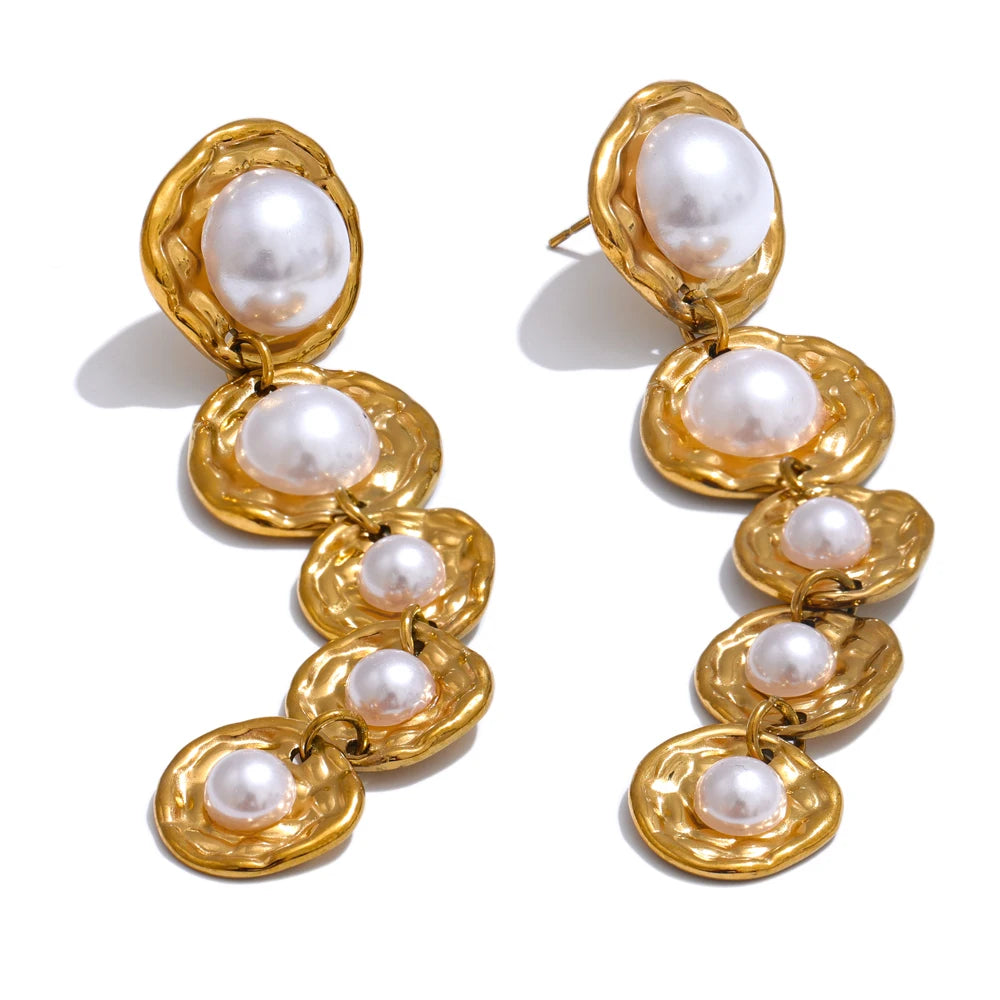 Pearls Golden Long Hanging Drop Earrings