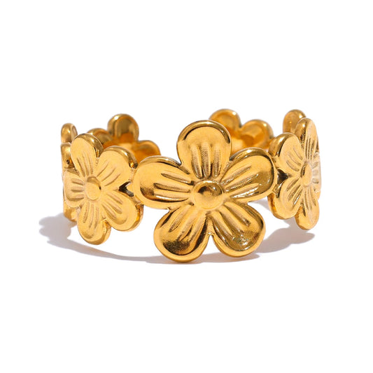 Thin Plant Flower Adjustable Open Ring