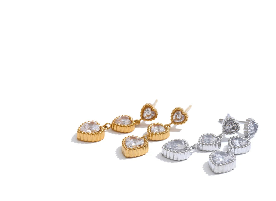 Delicate CZ Heart Drop Earrings