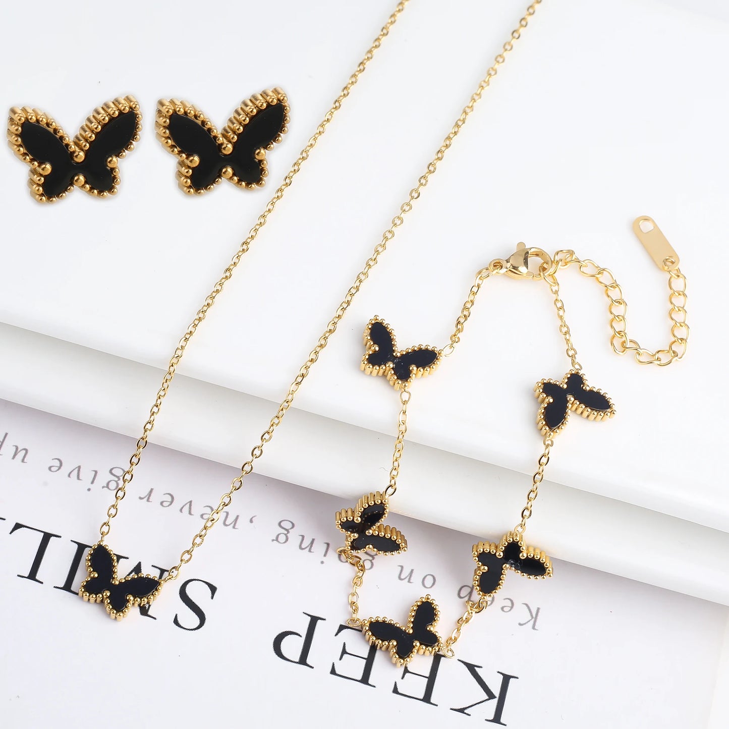 3PCS Stainless Steel Butterfly Jewelry Set