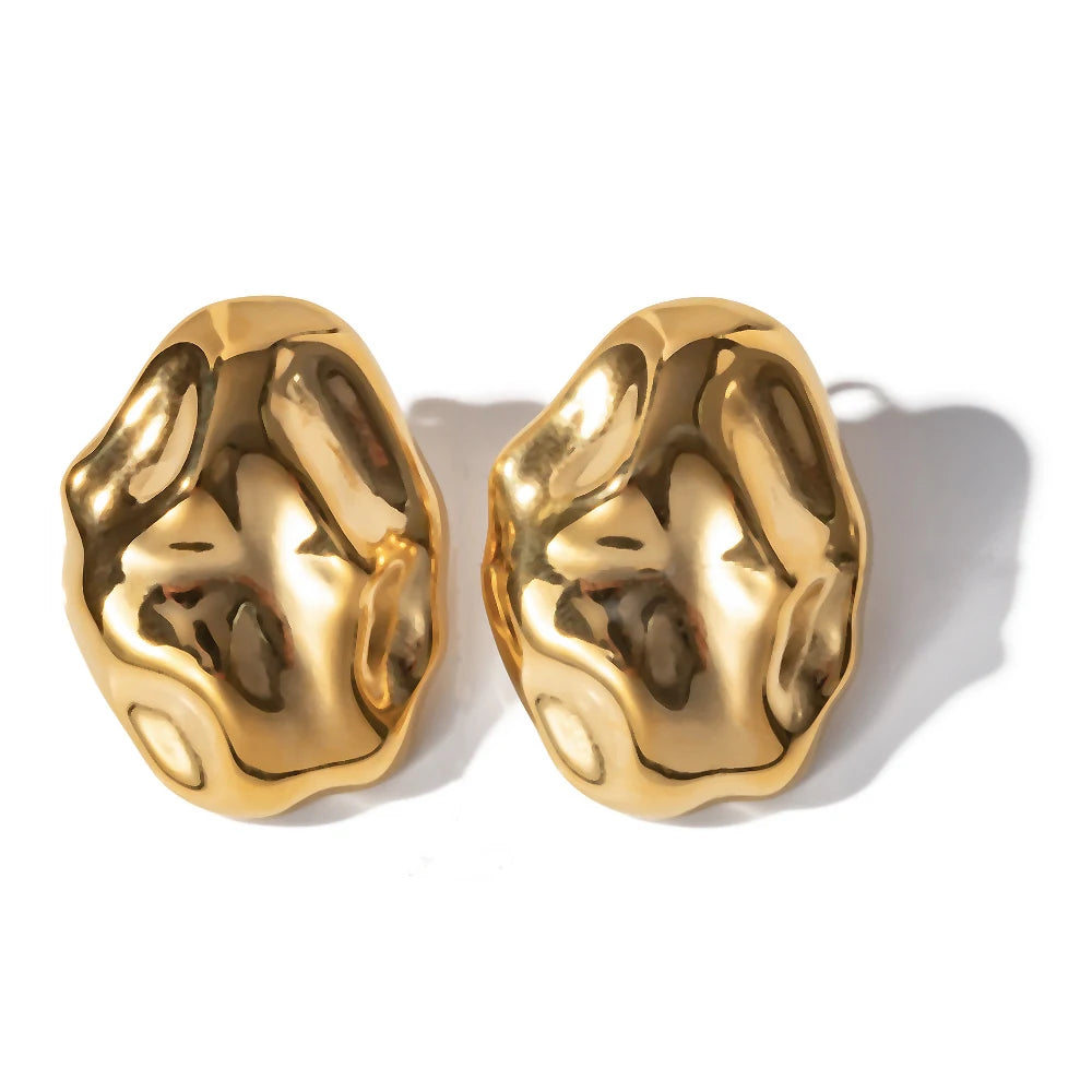 Vintage Gold Plated Chunky Hammered Clip-On Earrings