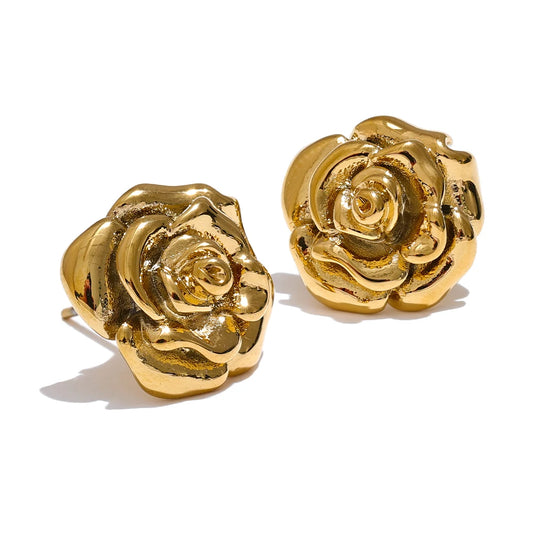Gold Rose Flower Stud Earrings