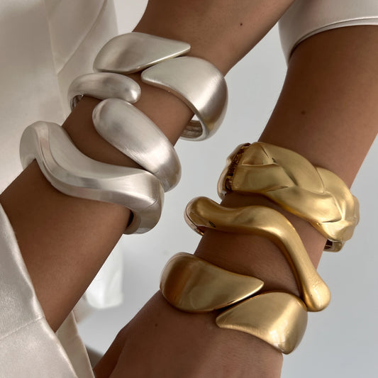 Chunky Matte Gold Irregular Wide Cuff Bangle