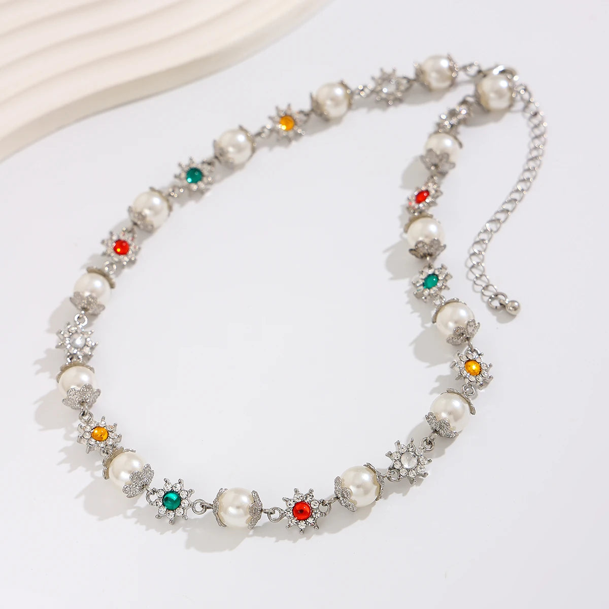 Elegant Imitation Pearl Rhinestone Choker- Gothic Statement Necklace