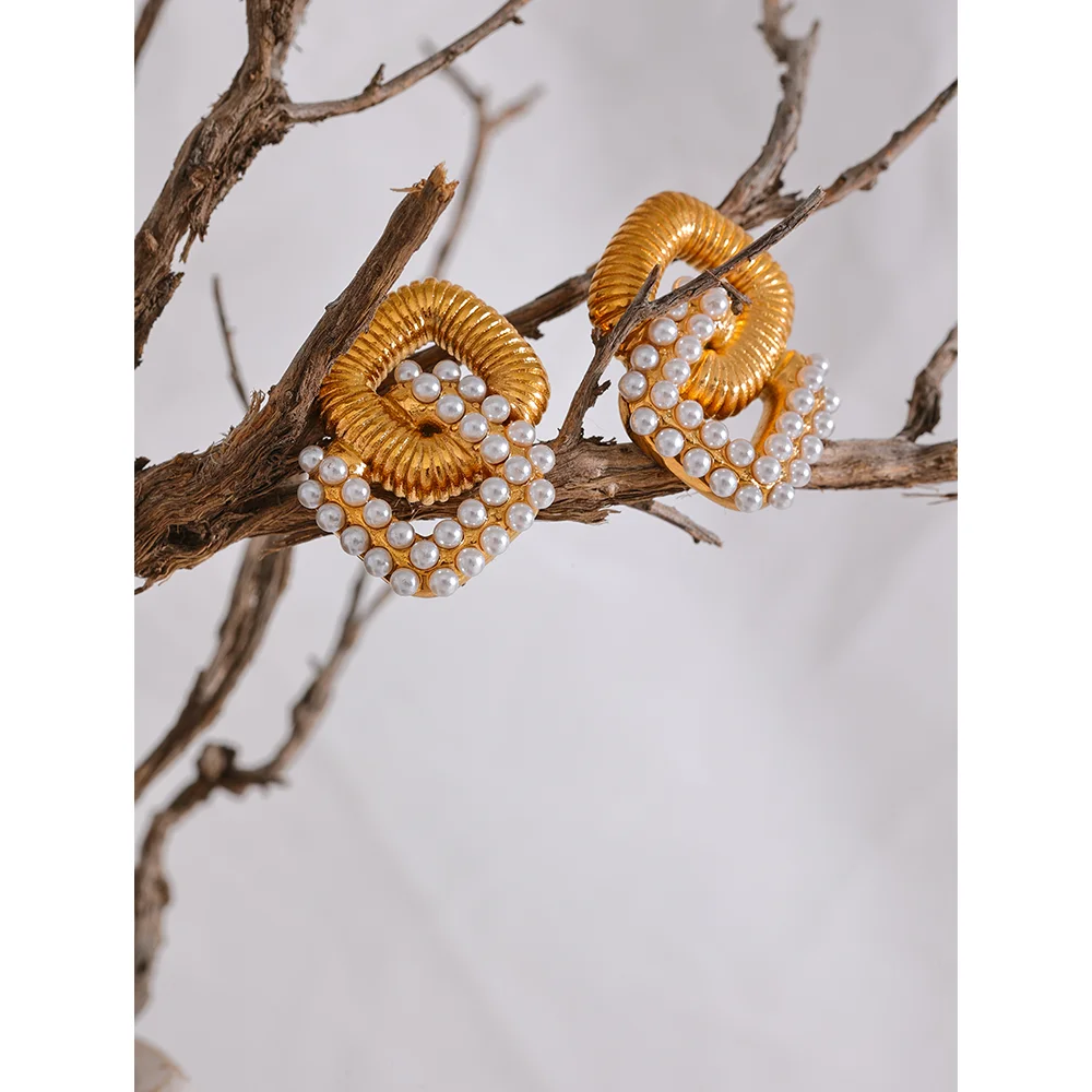 Vintage Square Pearl & CZ Stud Earrings