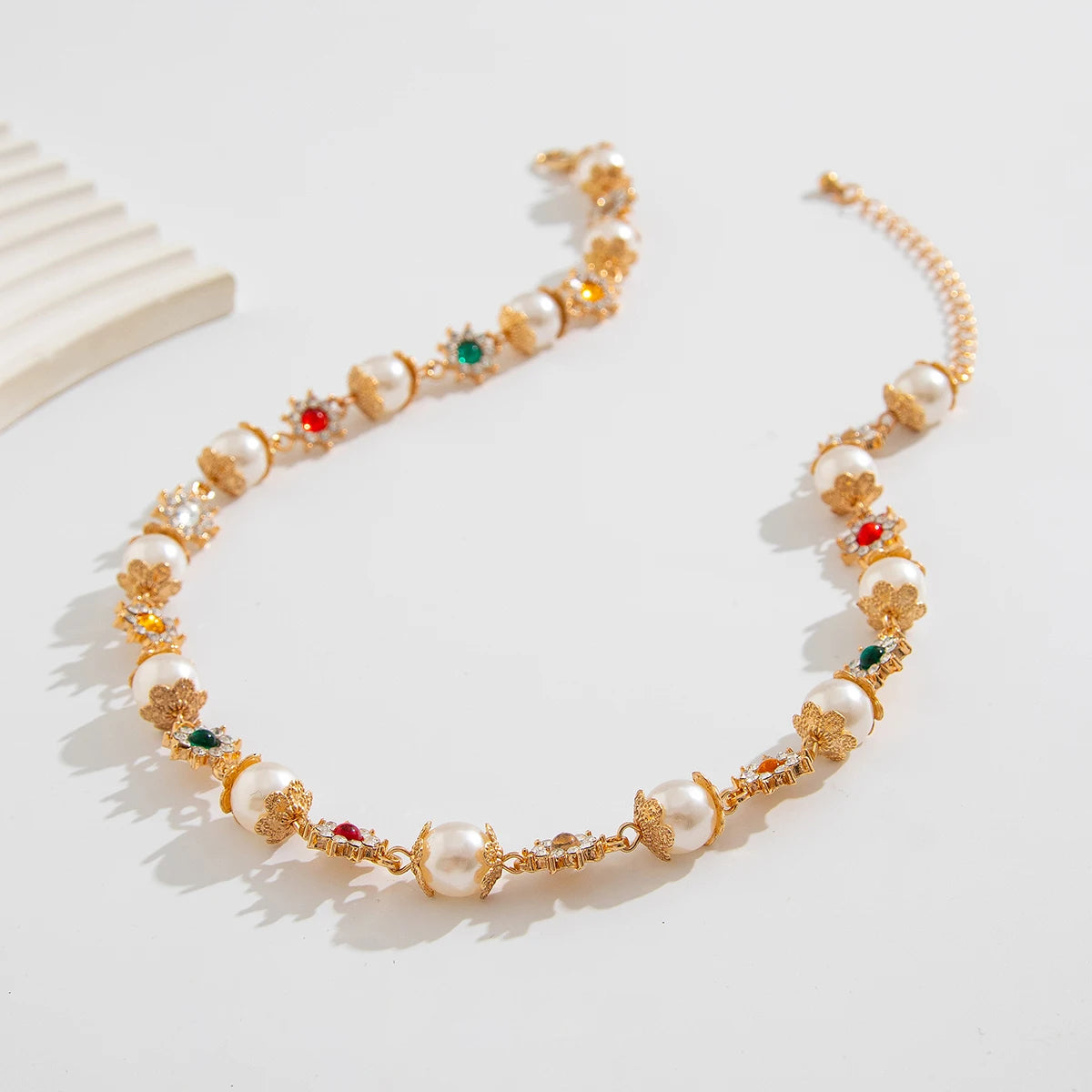 Elegant Imitation Pearl Rhinestone Choker- Gothic Statement Necklace