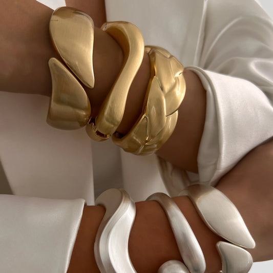 Chunky Matte Gold Irregular Wide Cuff Bangle