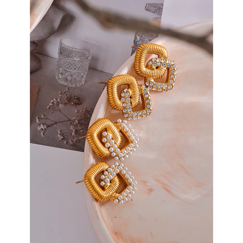 Vintage Square Pearl & CZ Stud Earrings