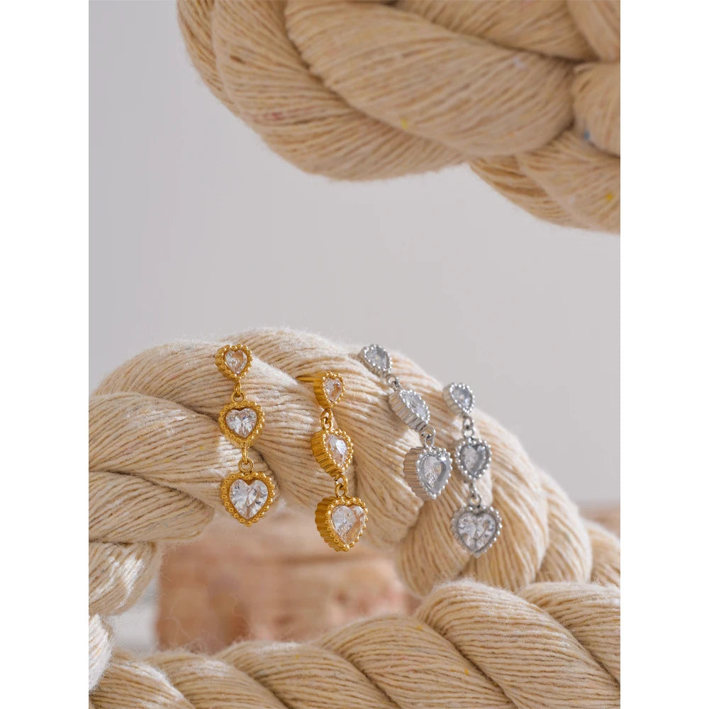 Delicate CZ Heart Drop Earrings