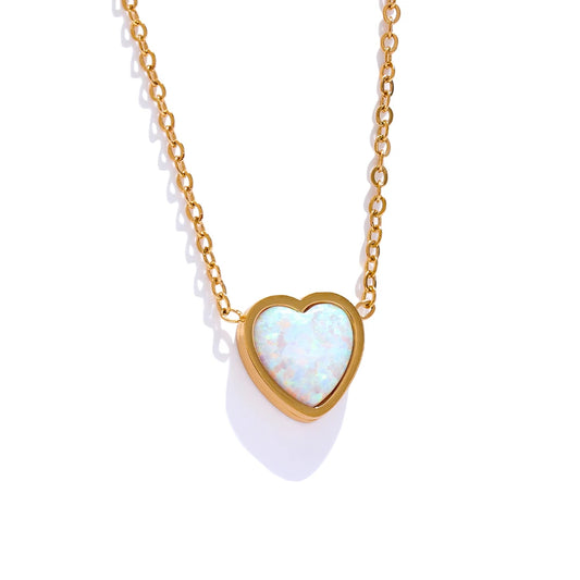 Natural Australian Opal Heart Pendant Necklace